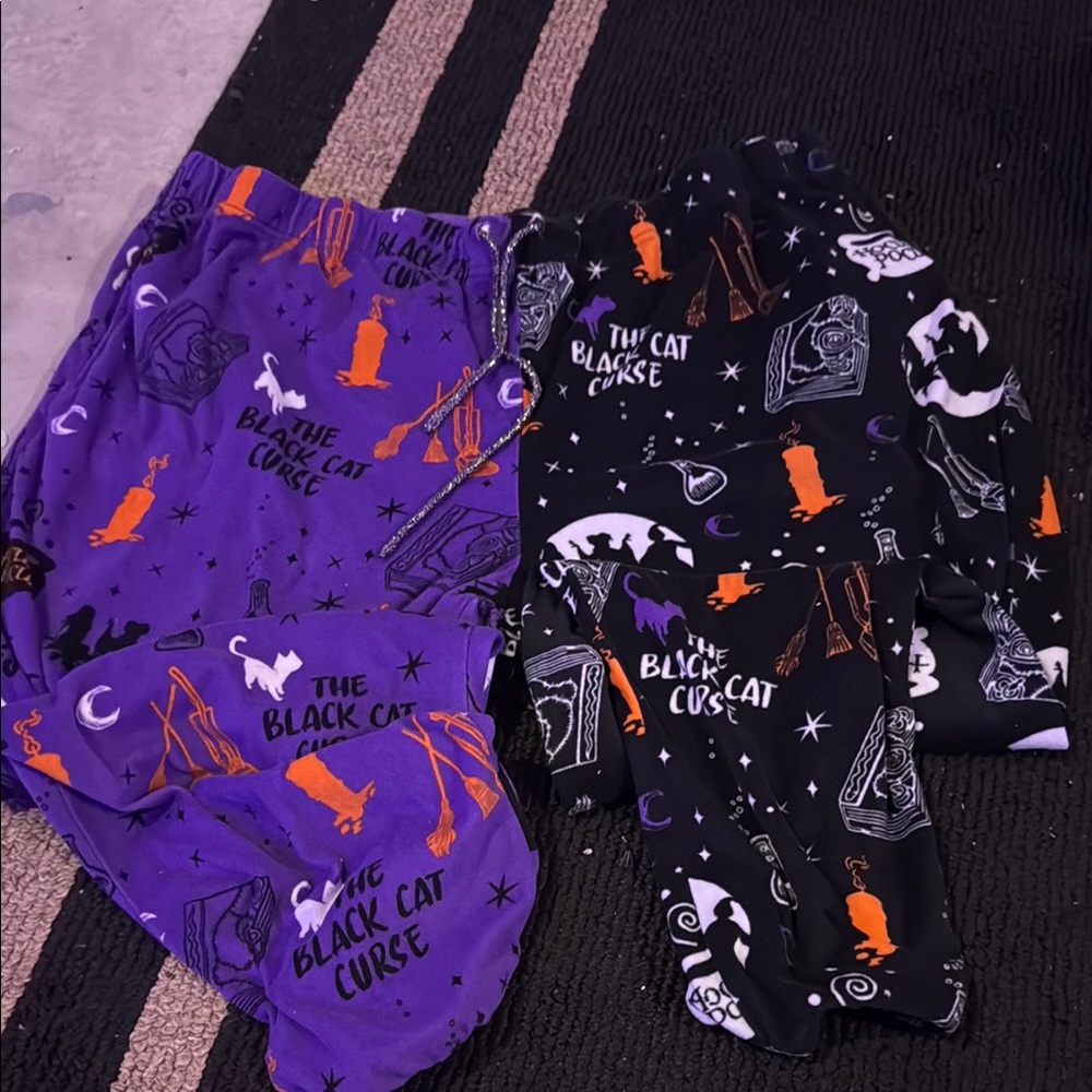 Purple and Black Cat Print Pajama Set
